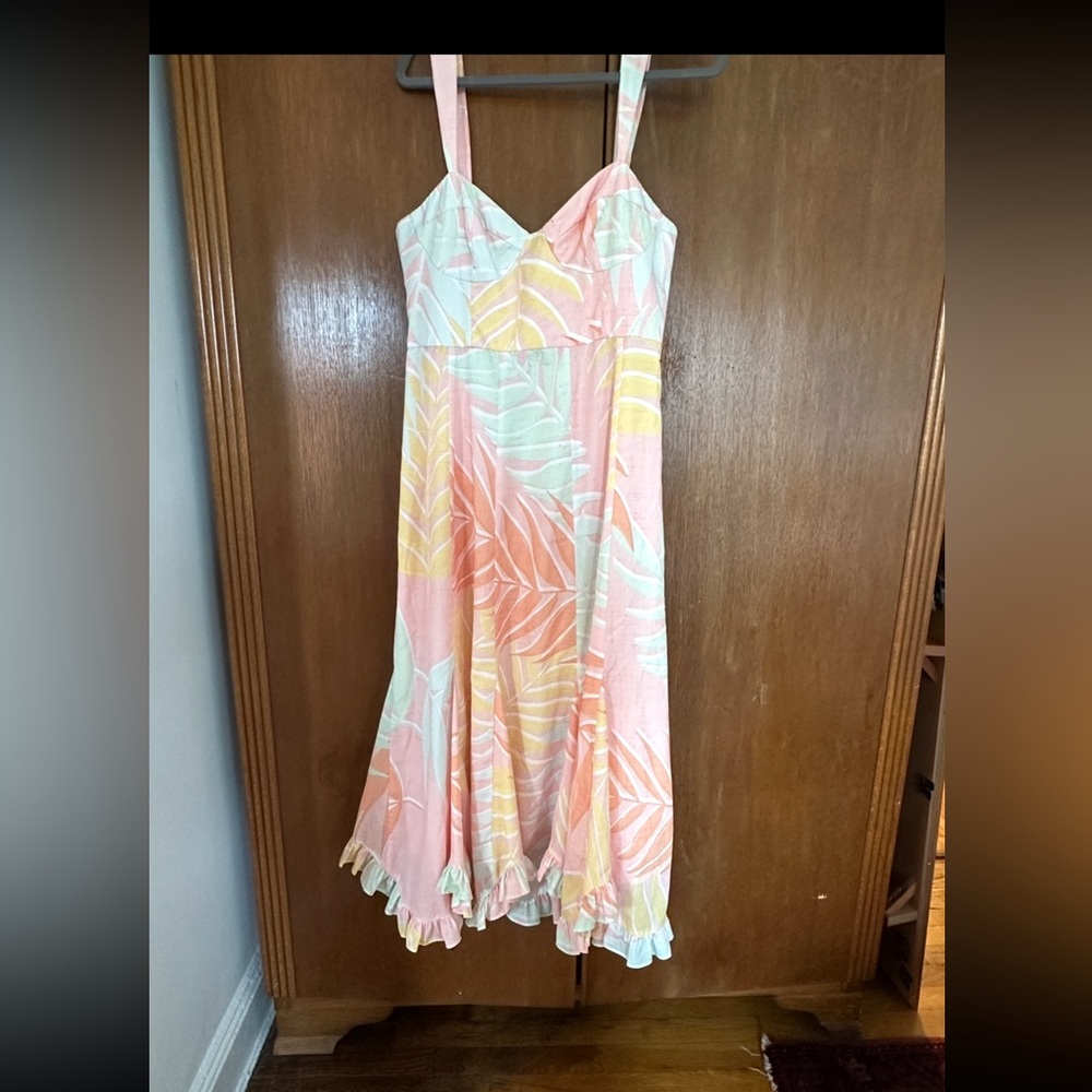 HUTCH Pastel Palm Print Midi Dress | Resort Wear Palm Beach Style | Size 12